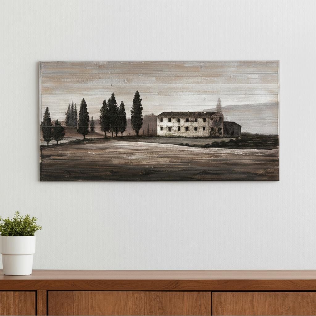 608848 Tuscan Cypress Hand Painted Distressed Unframed Wall Art
