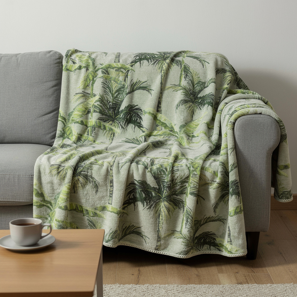 712989 50 x 70 in. Green Palm Tree Microfiber Plush Throw Blanket