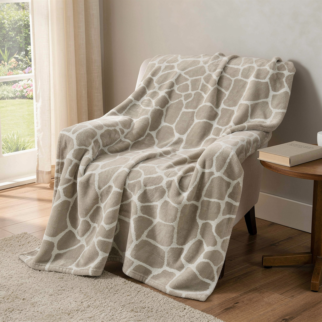 712300 50 x 70 in. Taupe & Ivory Giraffe Microfiber Plush Throw Blanket