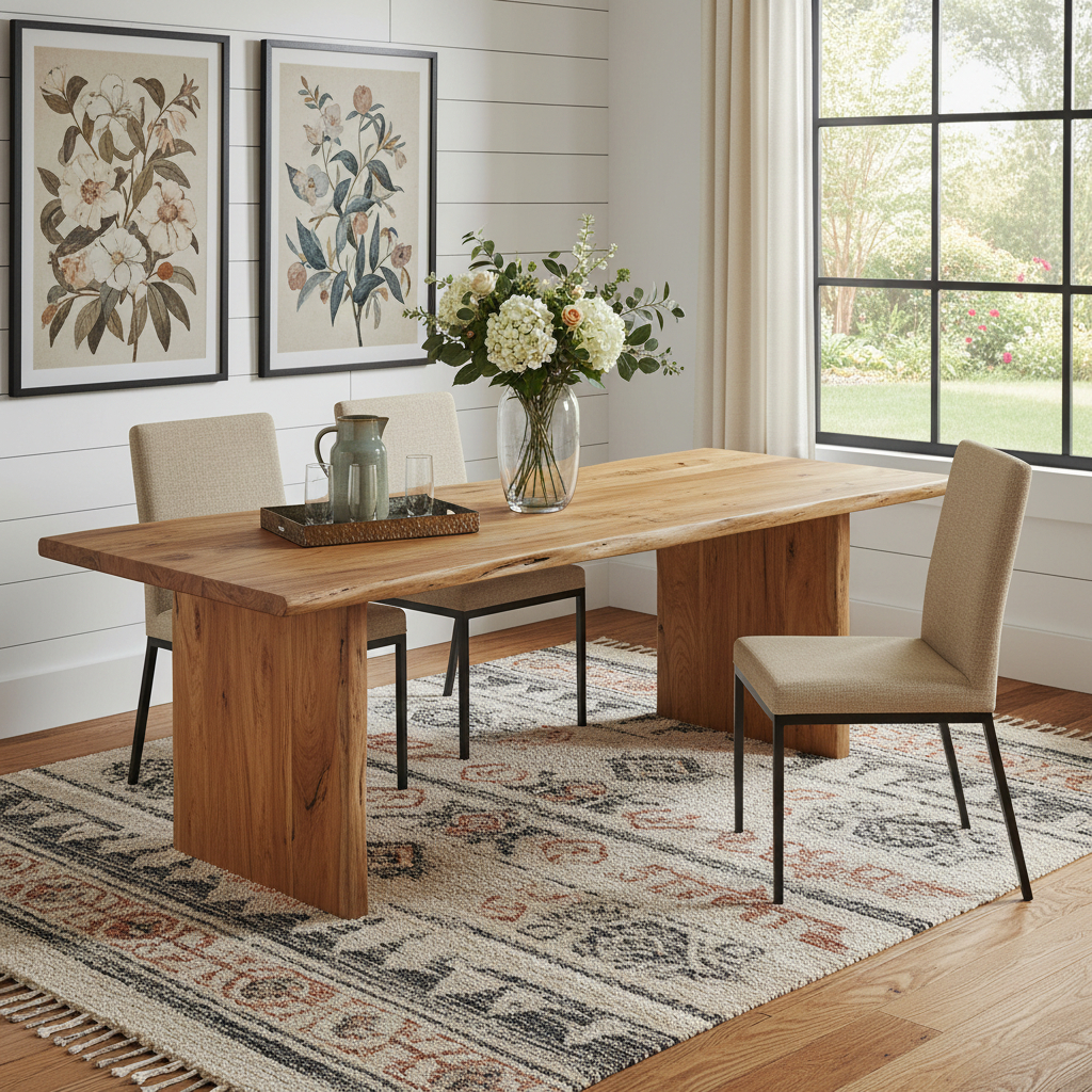 635862 108 in. Natural Solid Wood Live Edge Sled Base Dining Table