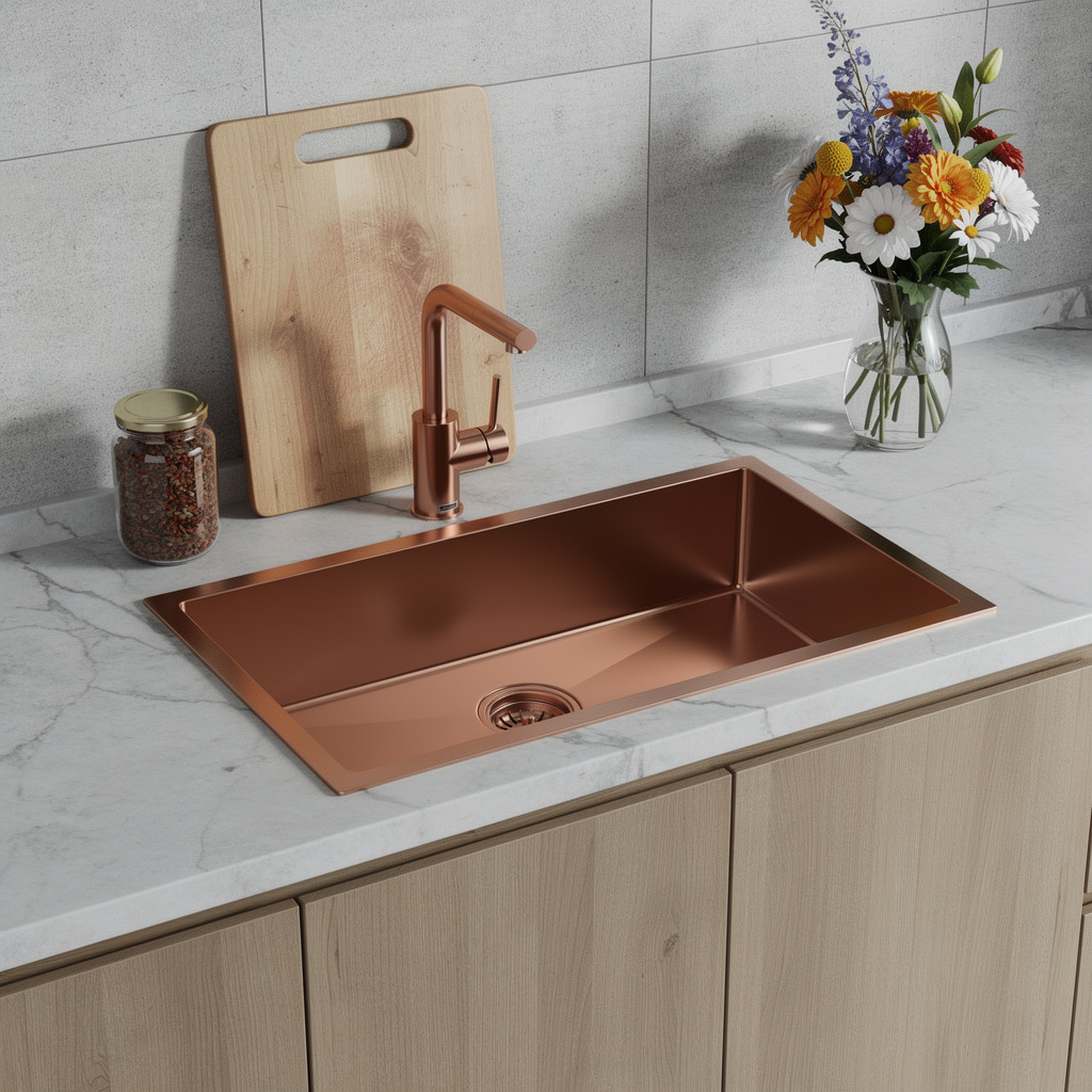 Picture of HomeRoots 719951 10 x 30 in. Gold Stainless Steel Undermount Kitchen Sink
