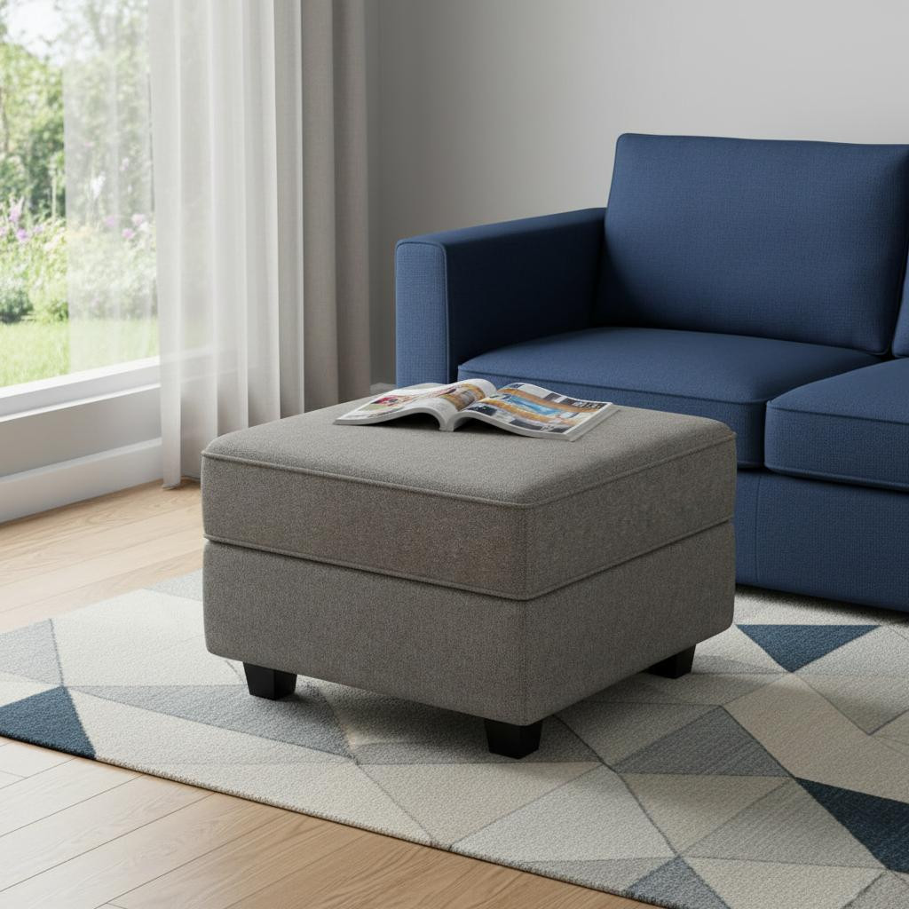 714385 26 in. Light Gray & Black Polyester Blend Storage Ottoman