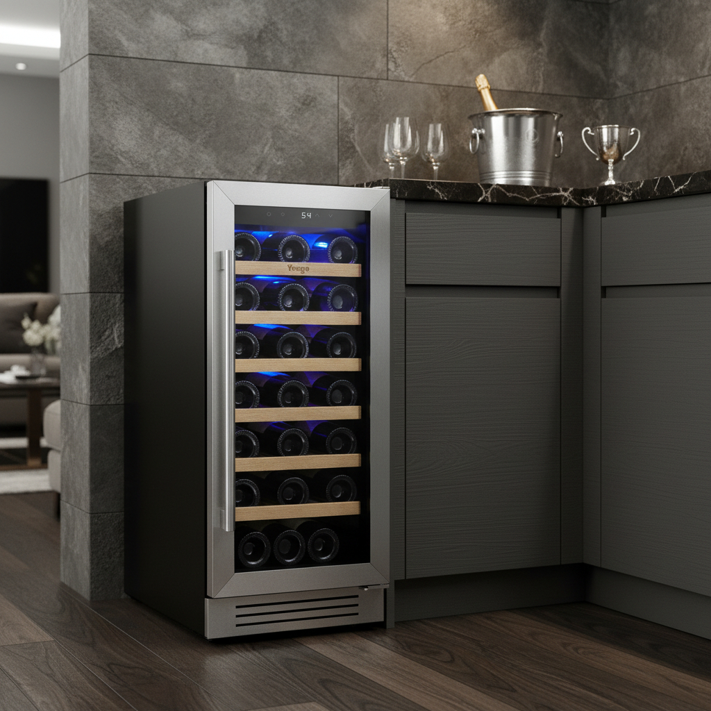 Picture of HomeRoots 720634 34 x 15 in. Silver Stainless Steel Single Compartment Wine Refrigerator Cooler