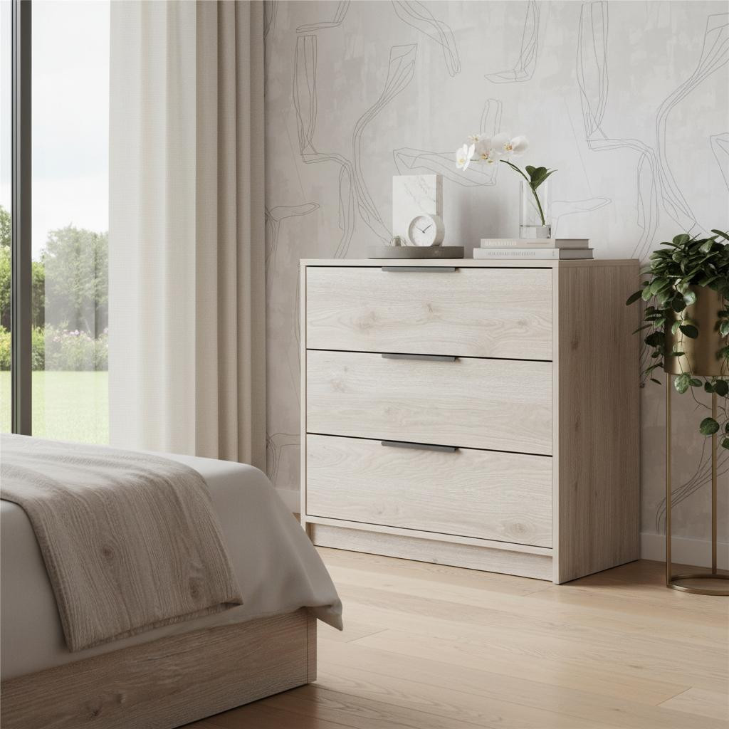 534964 28 in. Light Gray Wood Three Drawer Dresser