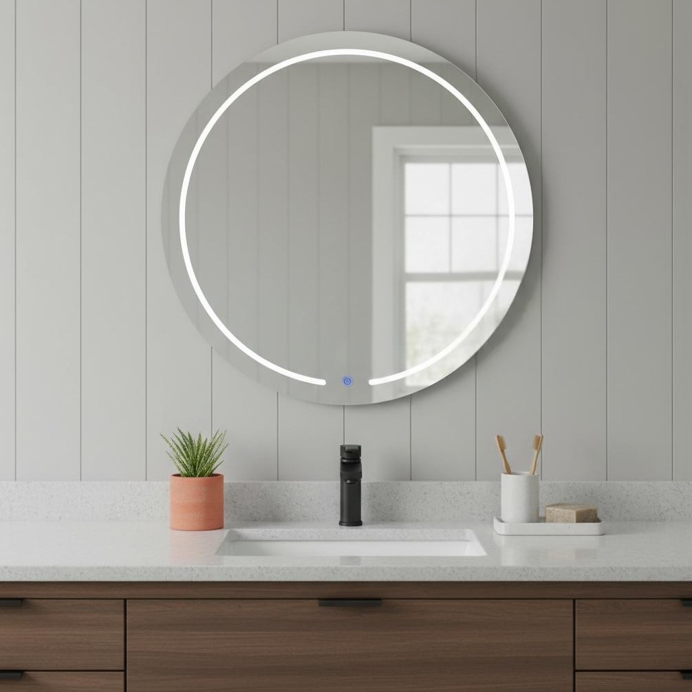 719409 39 in. Clear Round Lighted Frameless Bathroom Vanity Mirror