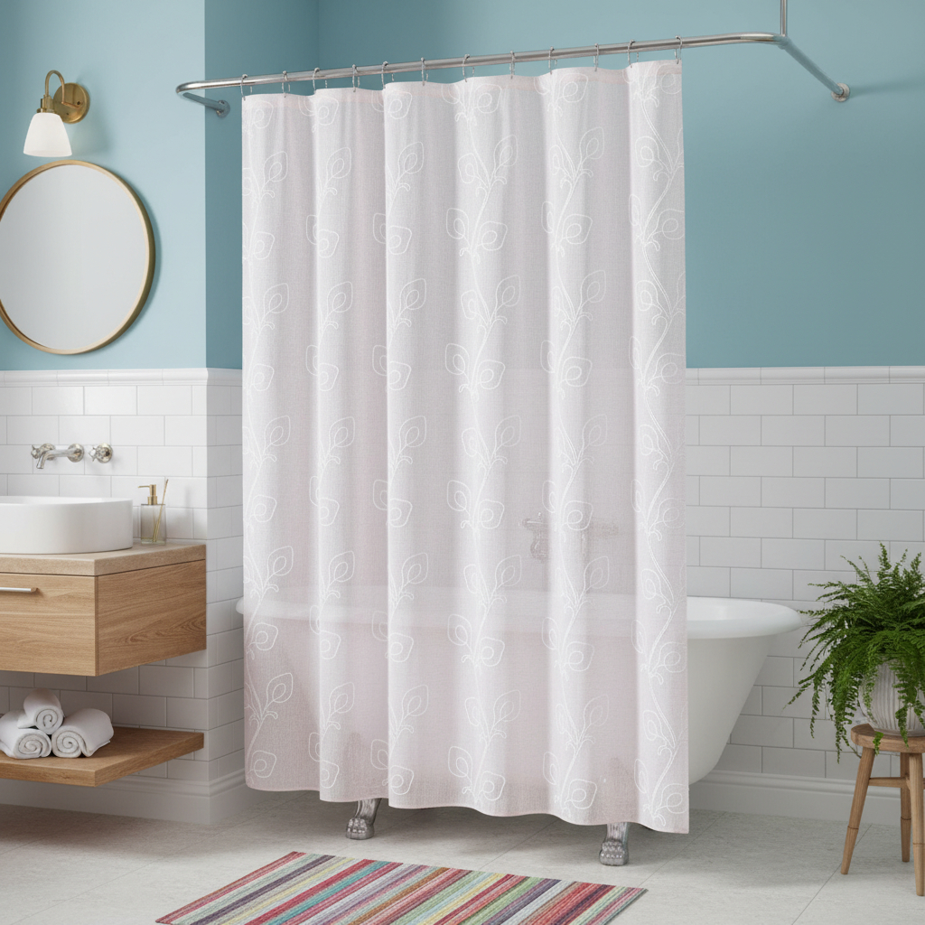 484024 72 in. Blush & Ivory Embroidered Floral Shower Curtain