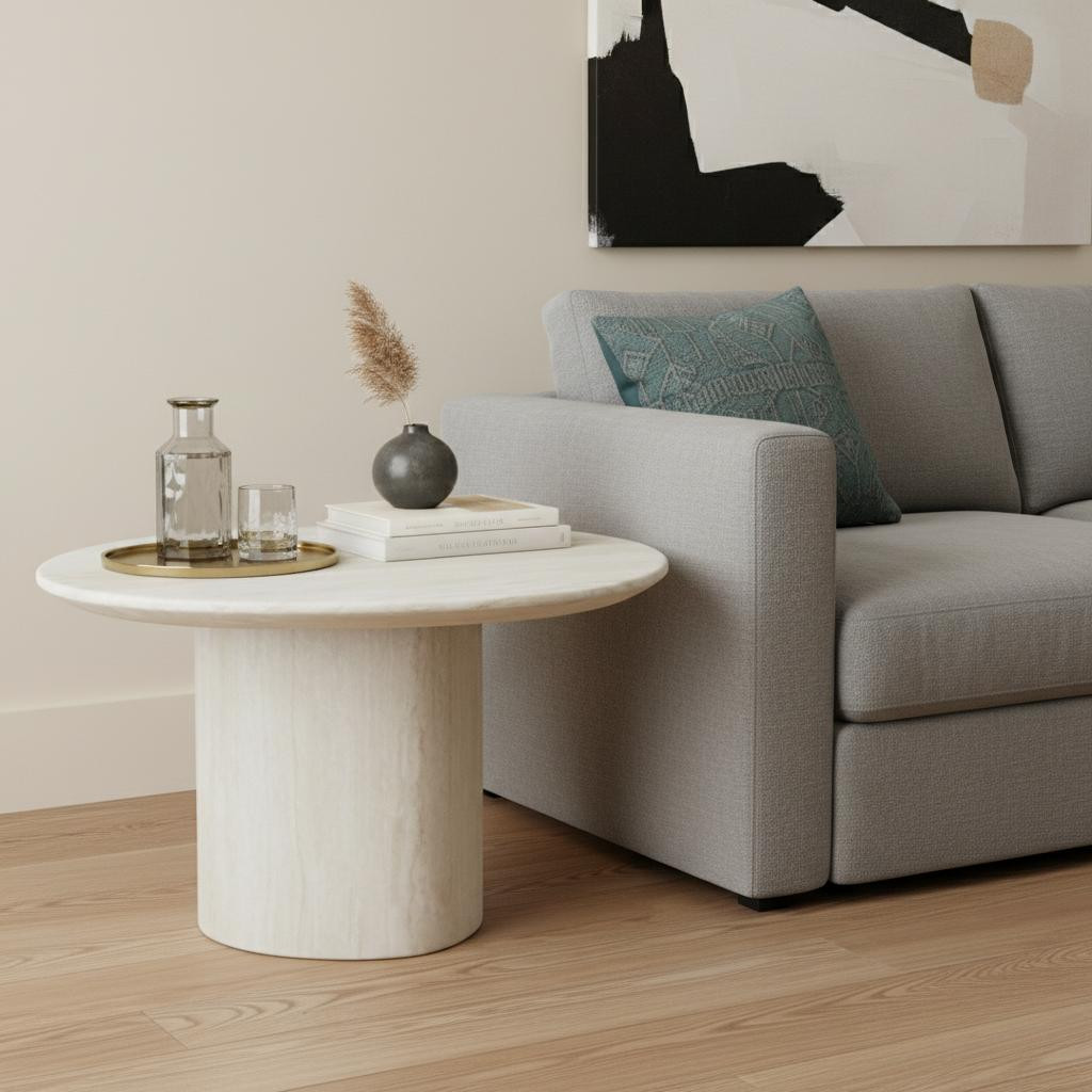 719966 17 in. Beige Marble Oval Pedestal End Table
