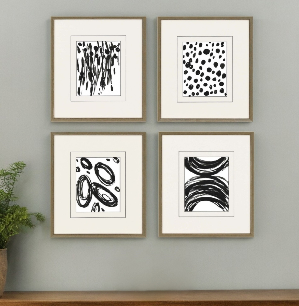416413 Perception Gold Framed Print Wall Art, Set of 4