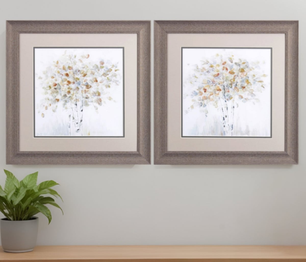 521550 Birch Grove Brown Framed Print Wall Art, Set of 2