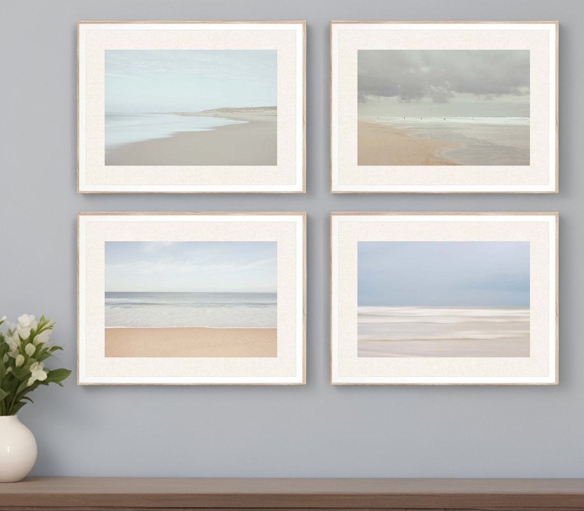 525652 Surf White Framed Print Wall Art, Set of 4