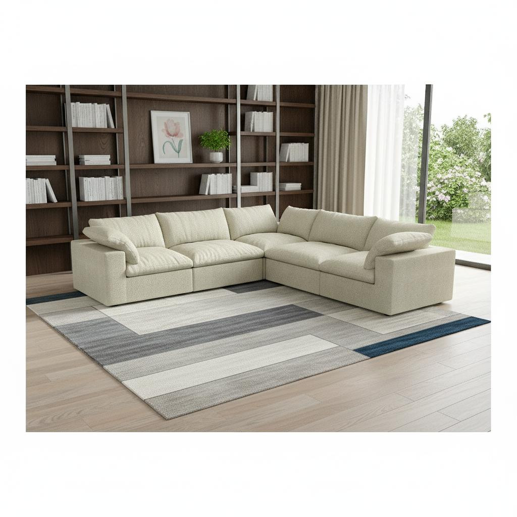 716927 Khaki Linen Blend Modular L Shaped Corner Sectional, 5 Piece