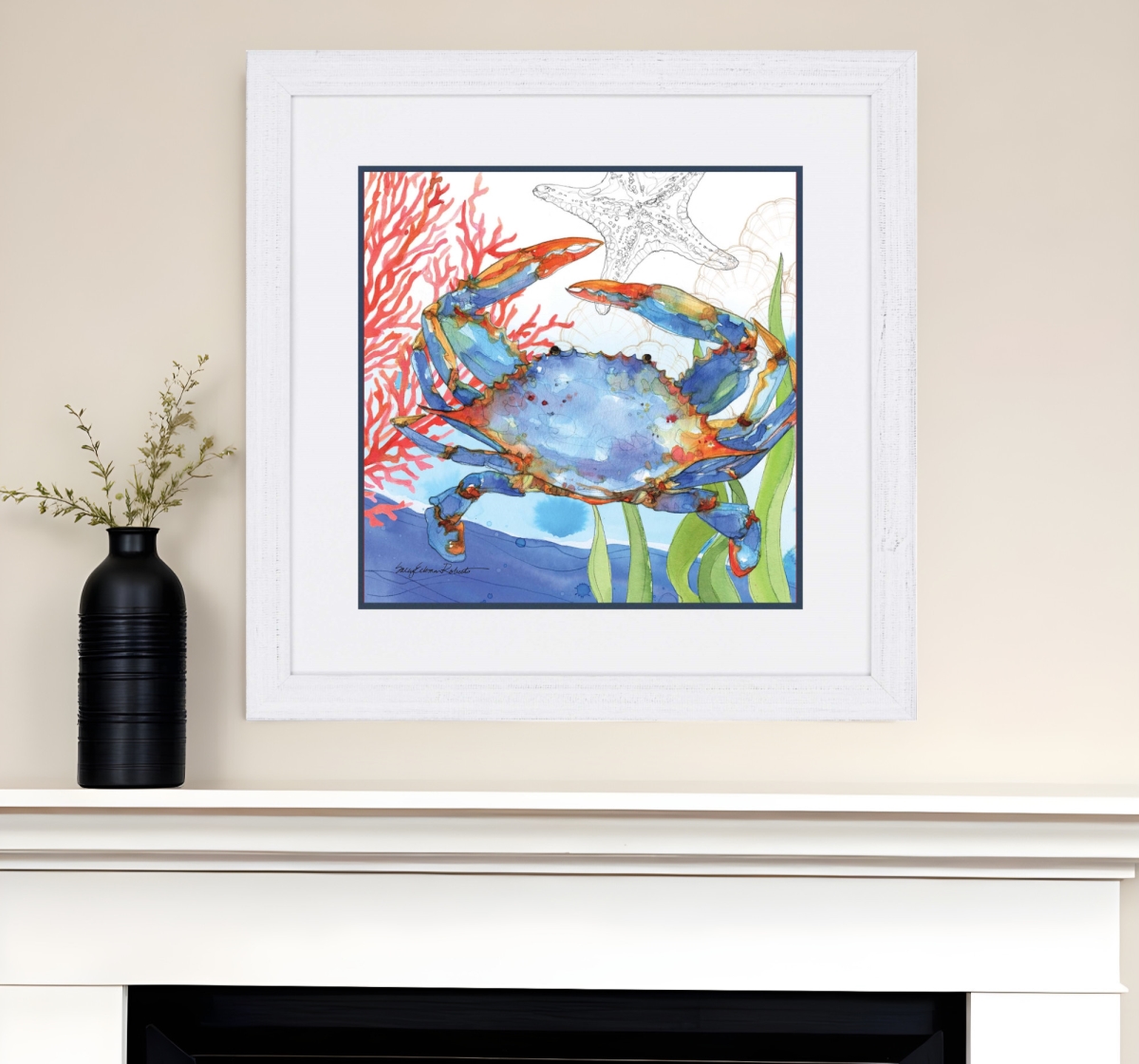 525149 Oceana Crab White Framed Print Wall Art