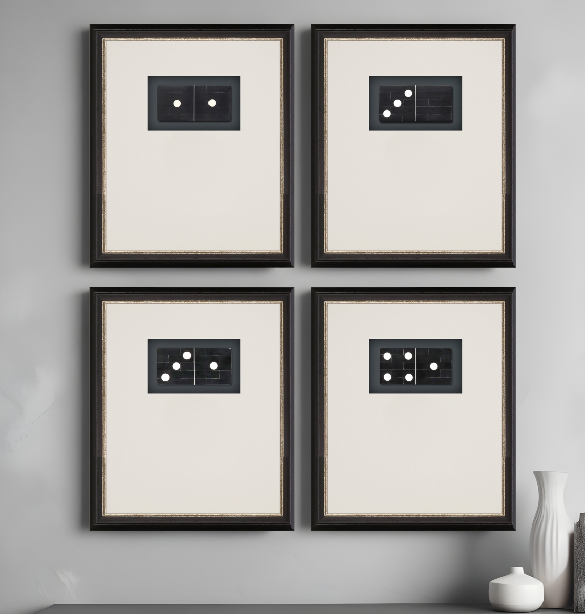 527042 Dominoes Black Framed Print Wall Art, Set of 4