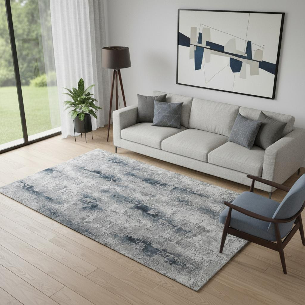 722494 5 x 8 ft. Blue & White Abstract Distressed Rectangle Area Rug