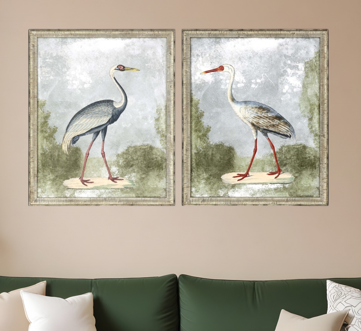 416439 Cranes I Silver Framed Print Wall Art, Set of 2