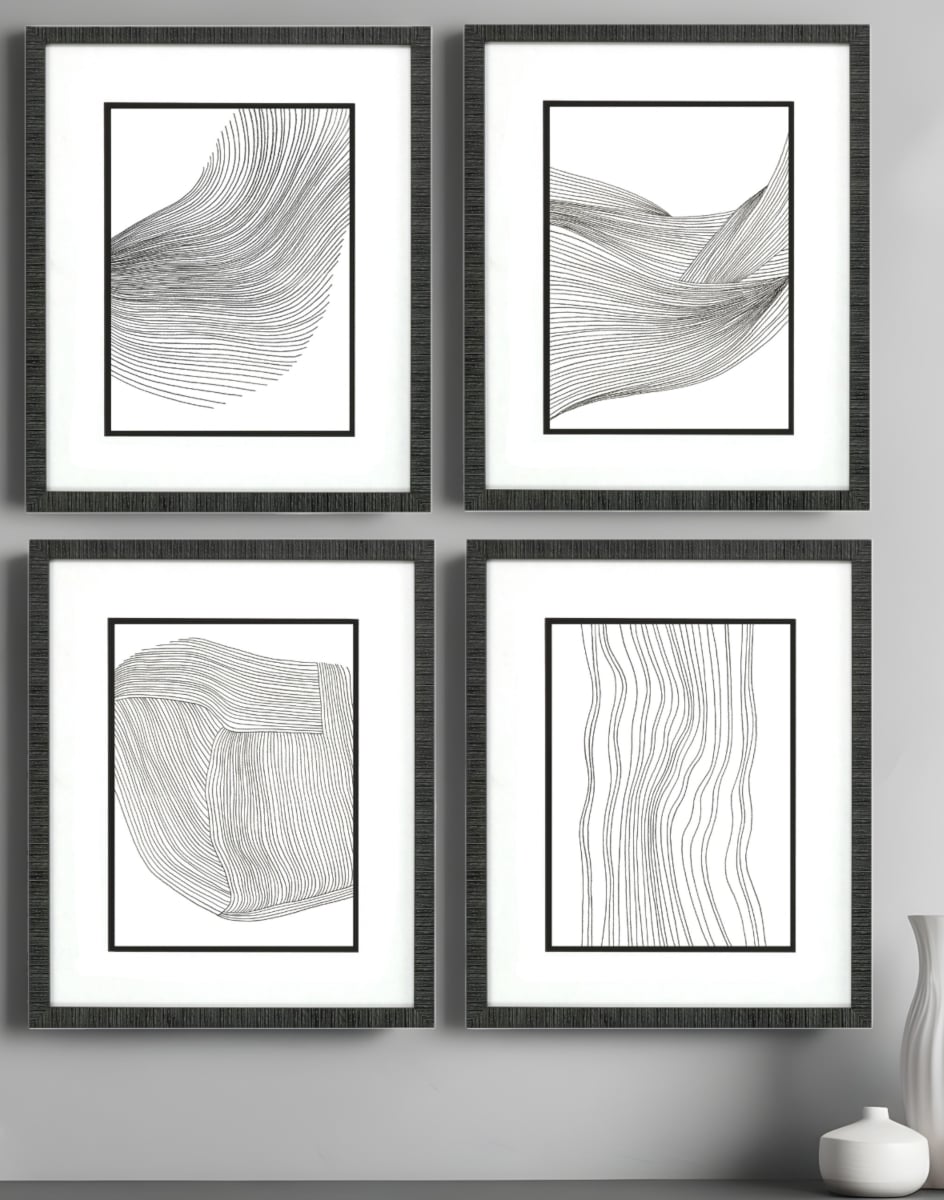525908 Linear Acoustic Black Framed Print Wall Art, Set of 4