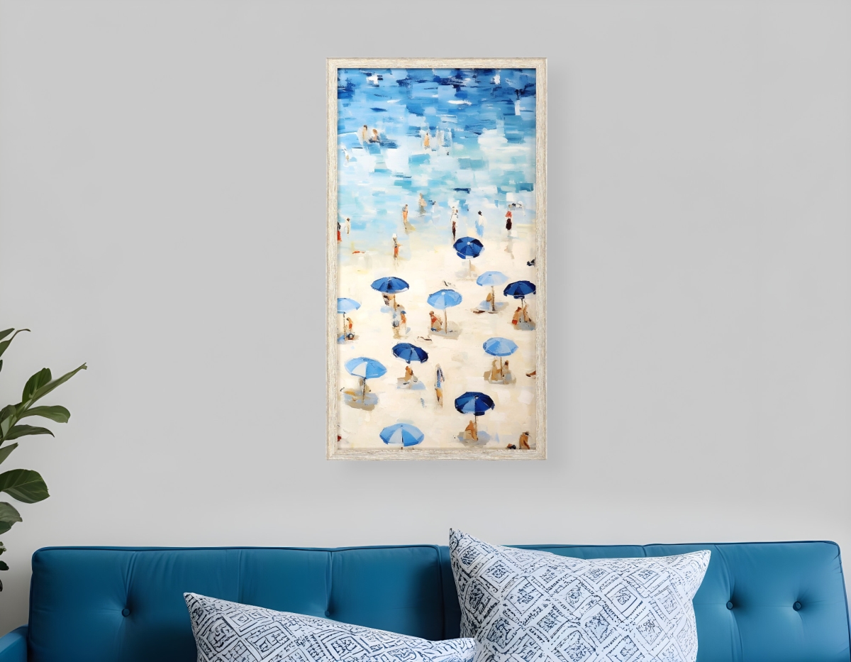 558208 Aerial Beach View White Framed Wall Art