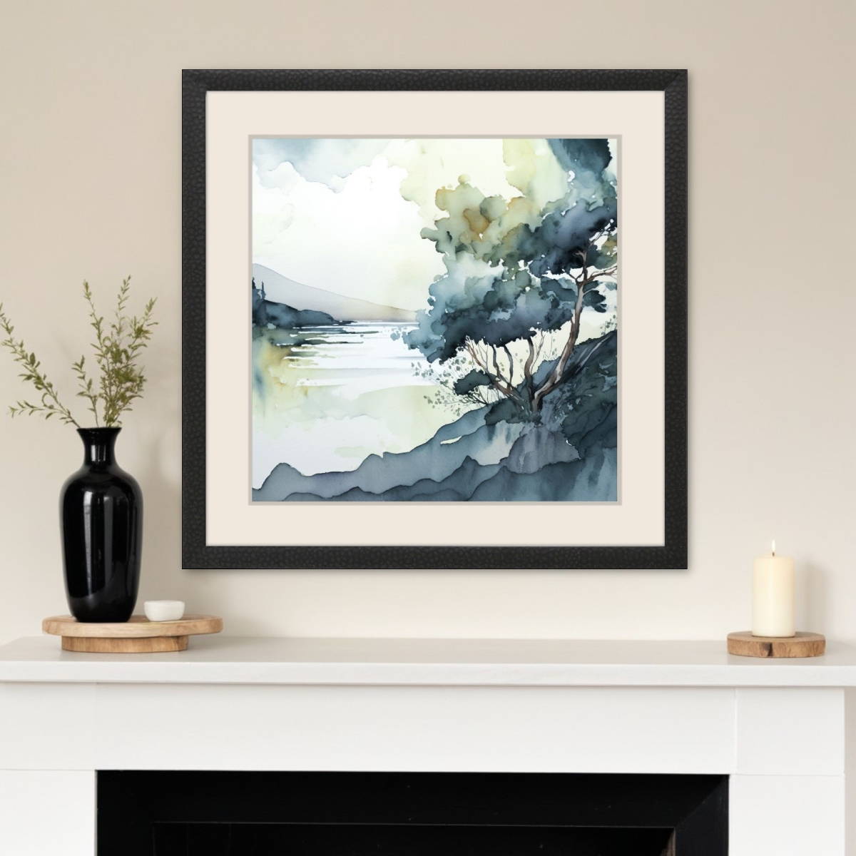558347 Whispers in the Wind Modern Landscape Black Framed Wall Art