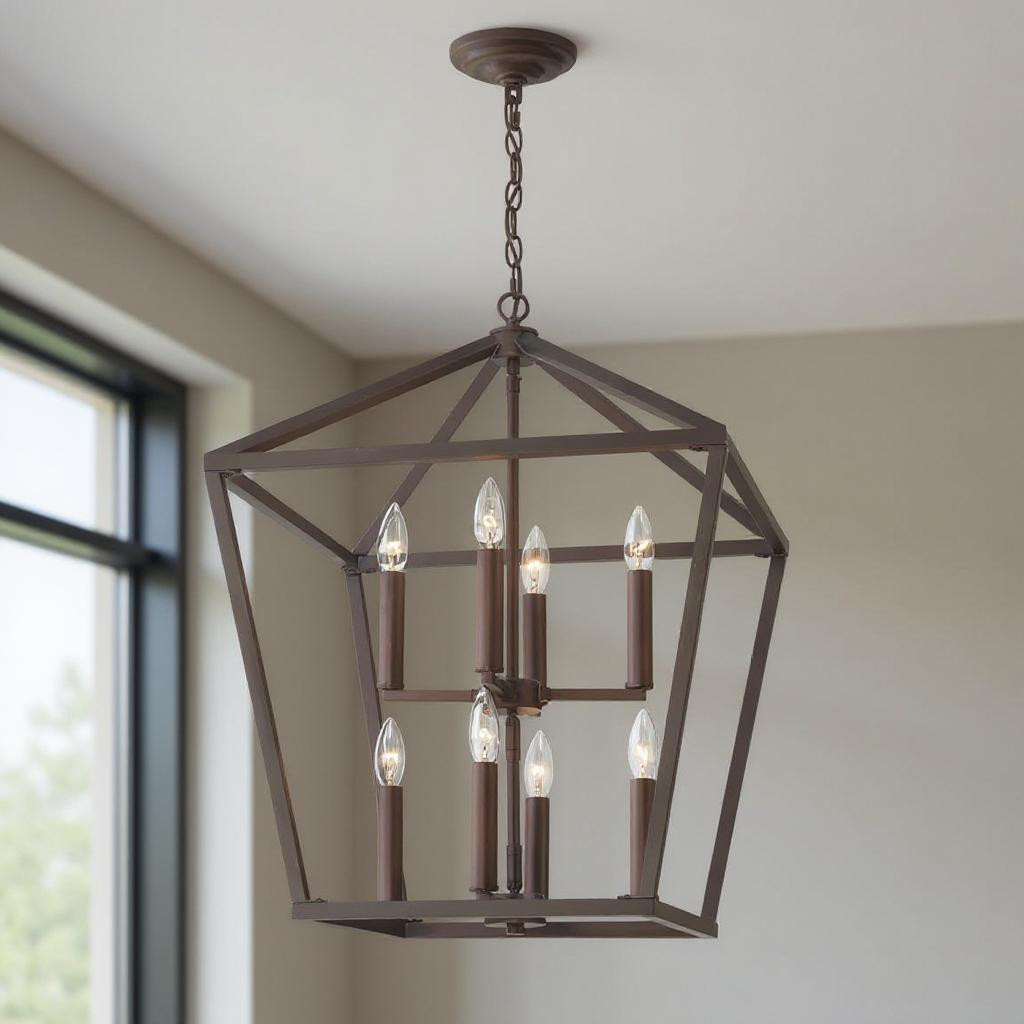 483954 Bronze Candle Style Eight Light Metal Dimmable Chandelier