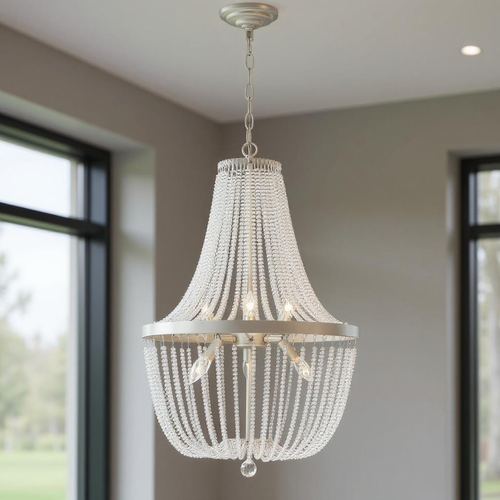483956 Silver Candle Style Six Light Metal Dimmable Chandelier