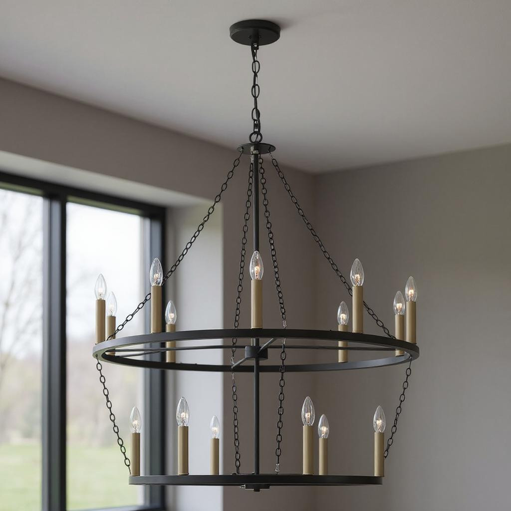 483959 Black & Gold Candle Style Multi Light Metal Dimmable Chandelier