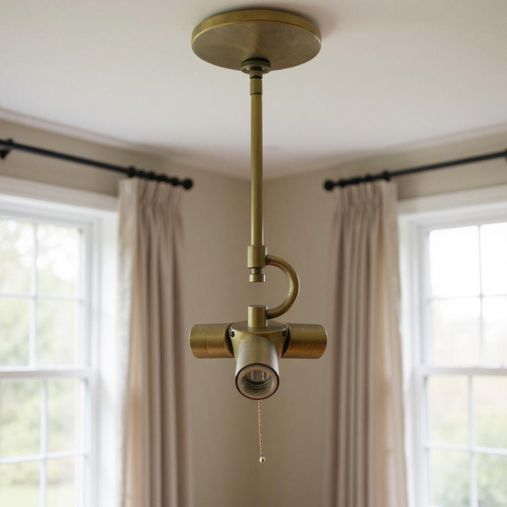 492034 Antiqued Brass Bulb Three Light Metal Chandelier
