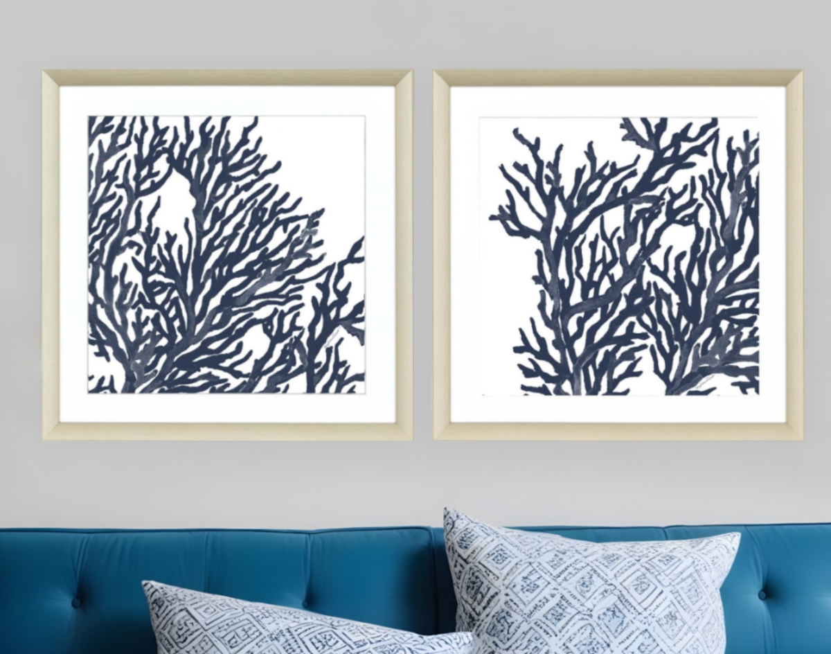 416407 Blue Coral I Silver Framed Print Wall Art, Set of 2