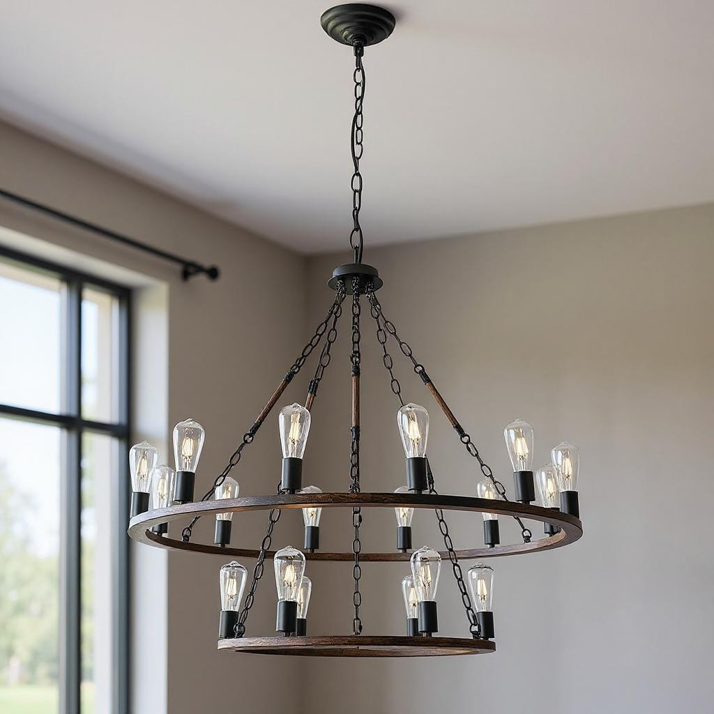 482904 Brown & Black Candle Style Multi Light Metal Dimmable Chandelier