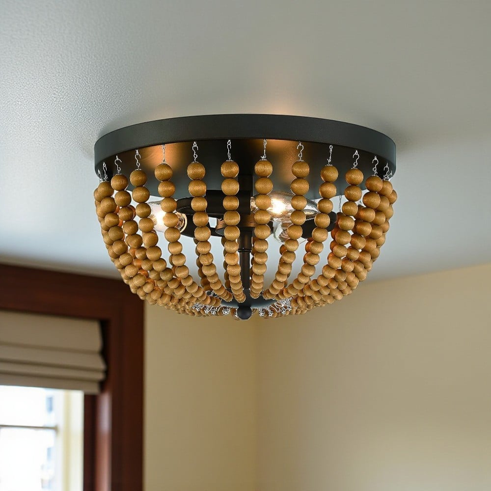 484001 Brown & Black Unique Statement Three Light Metal Dimmable Flush Chandelier