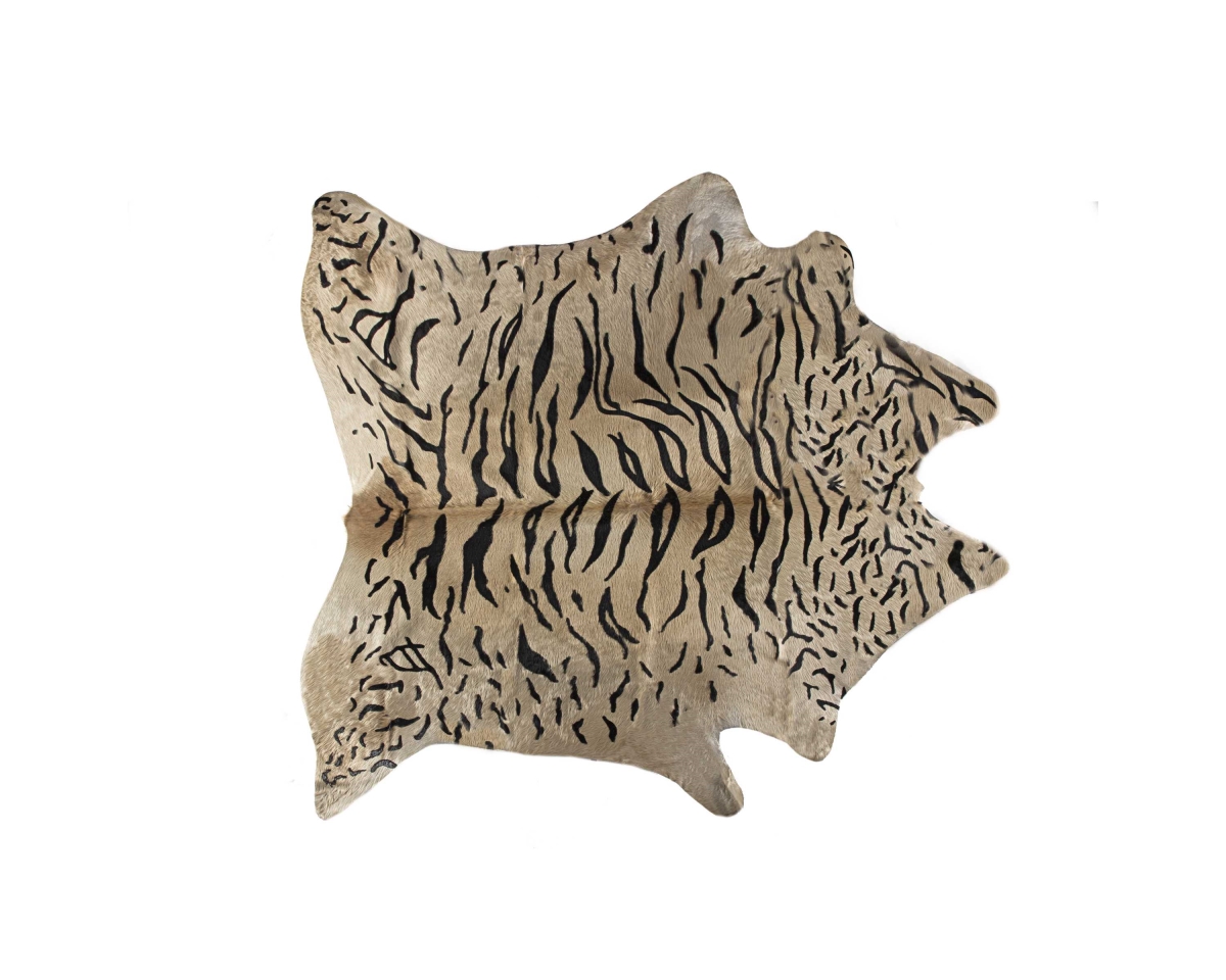 Togo Cowhide Rug, Tiger Black On Natural - 6 x 7 ft.