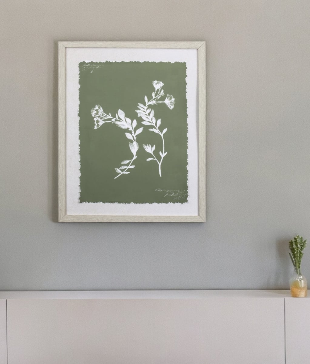 395532 Moss Green & White Botanical Flowers 1 Wall Art