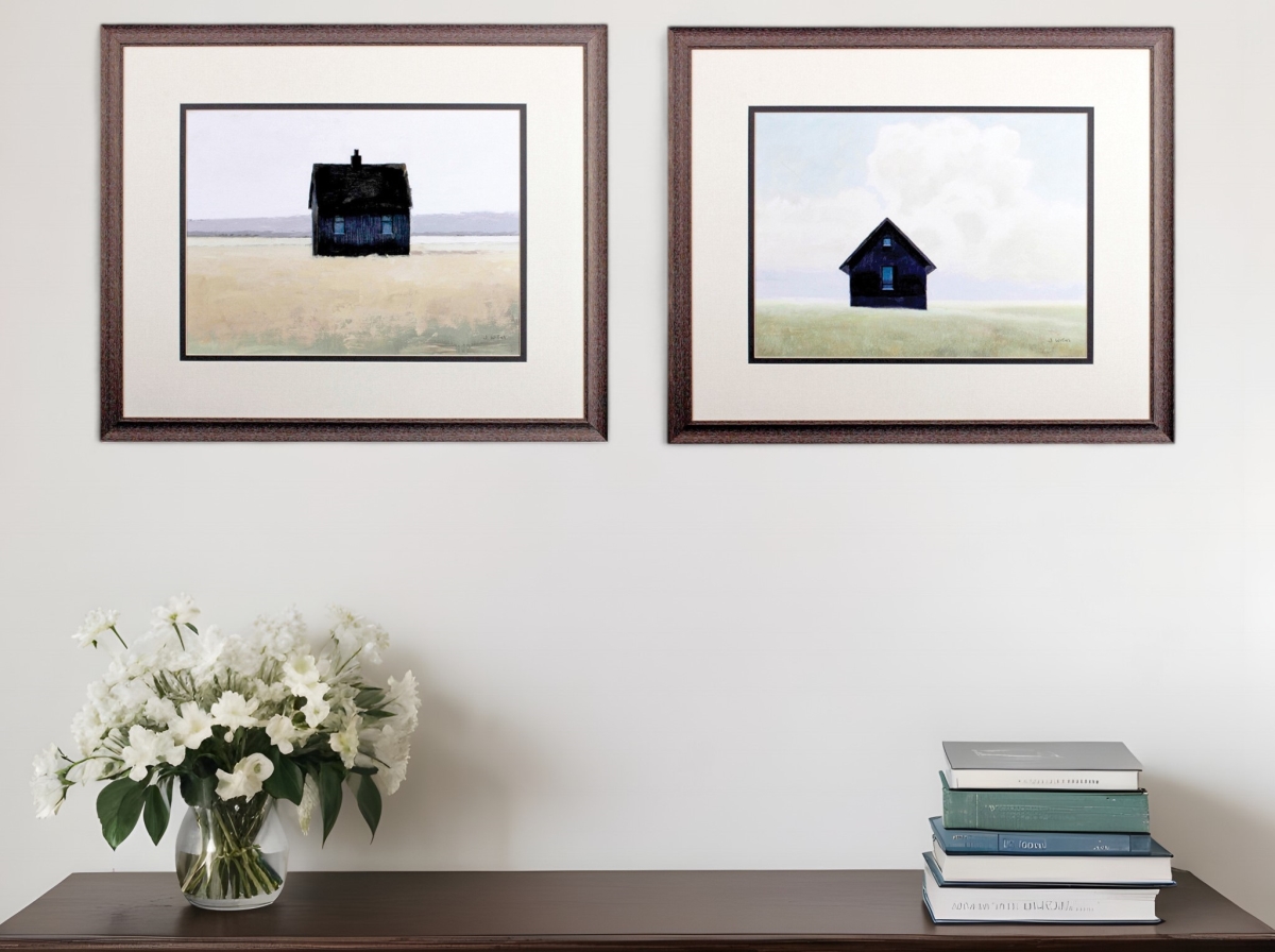 476066 Lonely Landscape Wood Brown Framed Wall Art, Set of 2