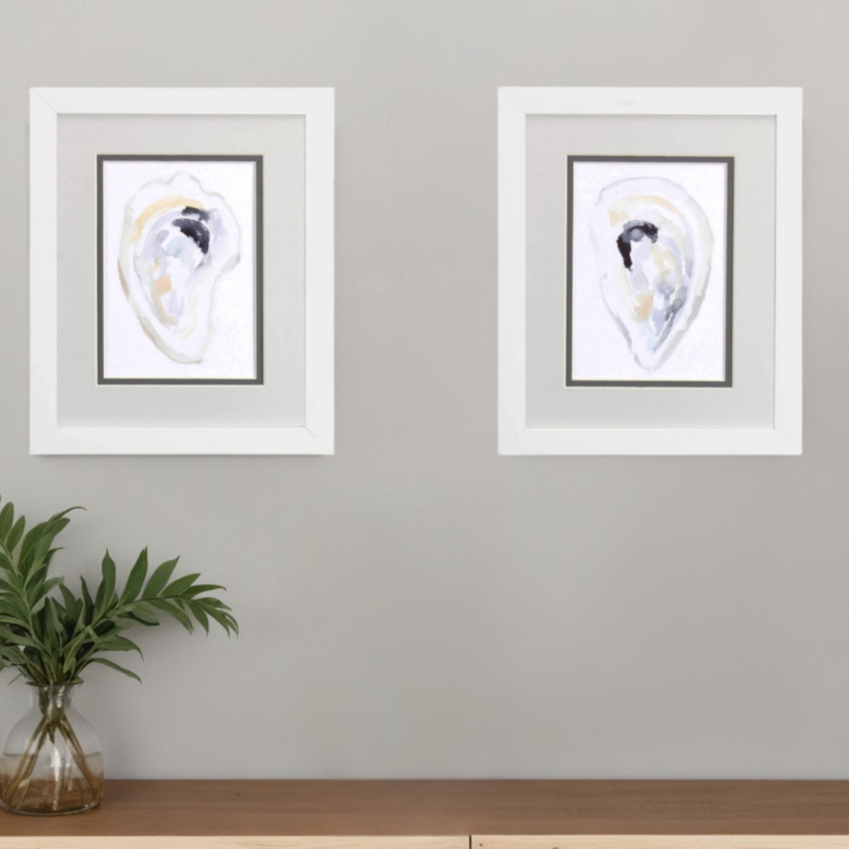 521532 Oyster Shell White Framed Print Wall Art, Set of 2