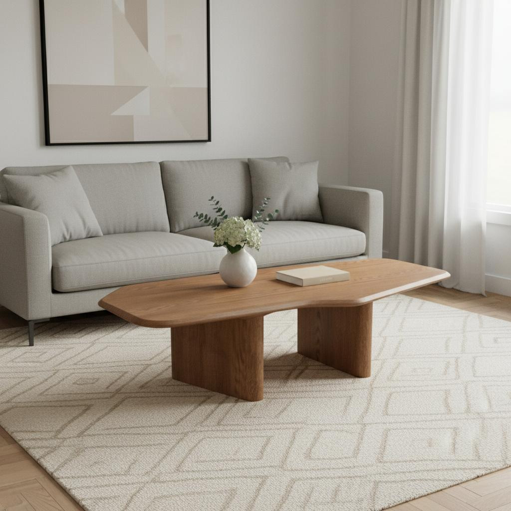 694847 47 in. Natural Wood Free Form Double Pedestal Coffee Table