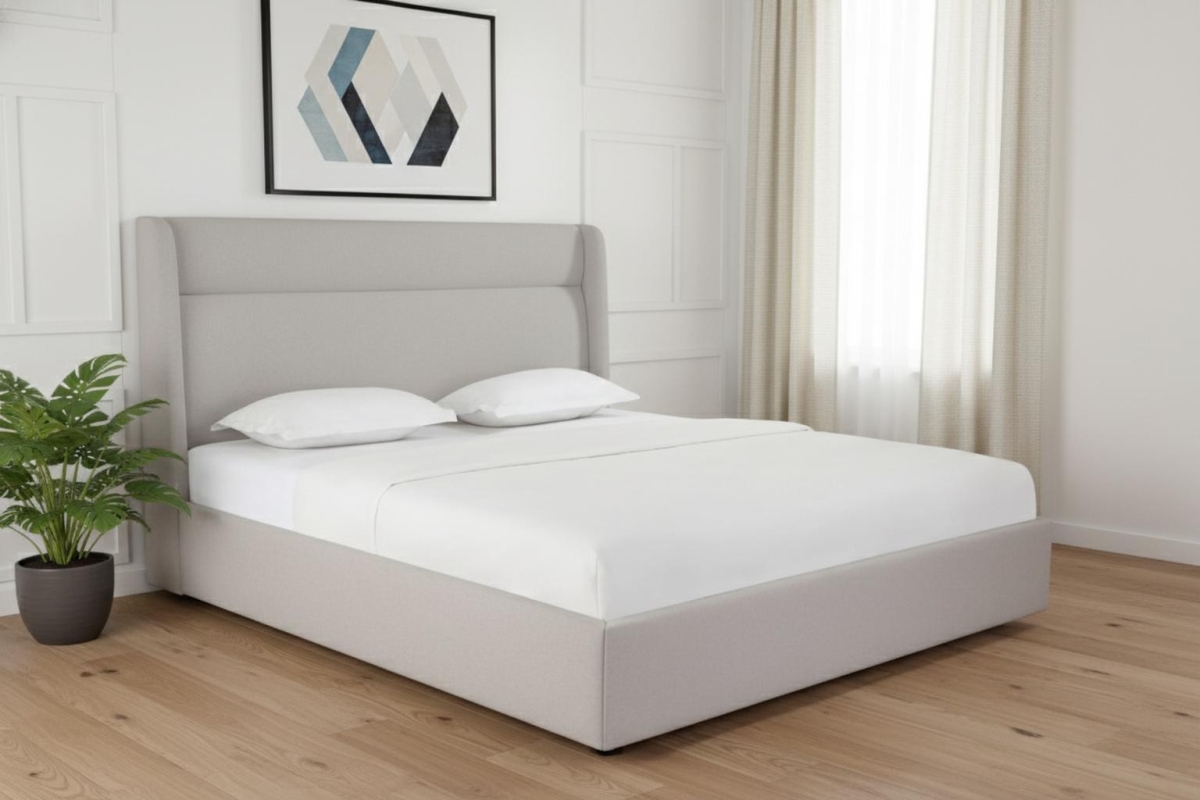 606416 Gray Tufted Linen Blend Upholstered King Size Bed Frame