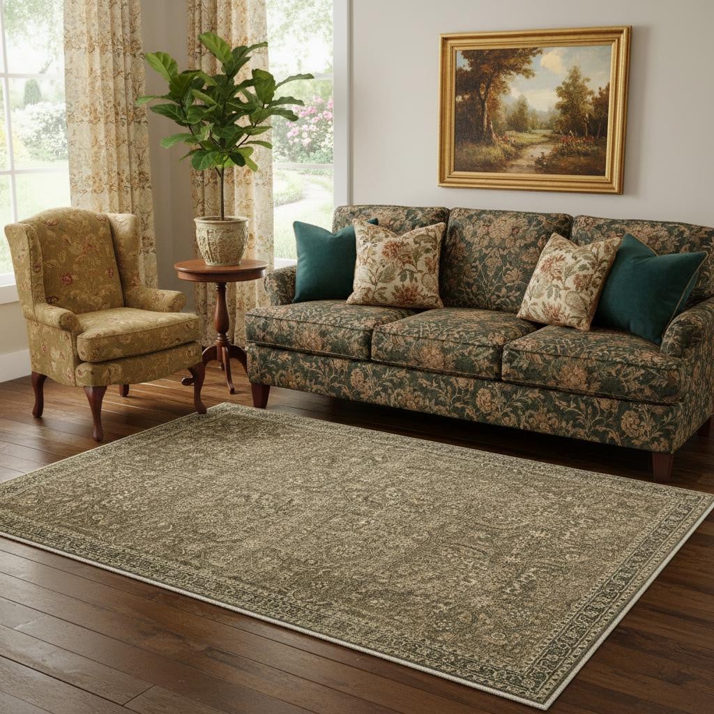 714282 5 x 7 ft. Brown & Beige Floral Medallion Washable Rectangle Area Rug