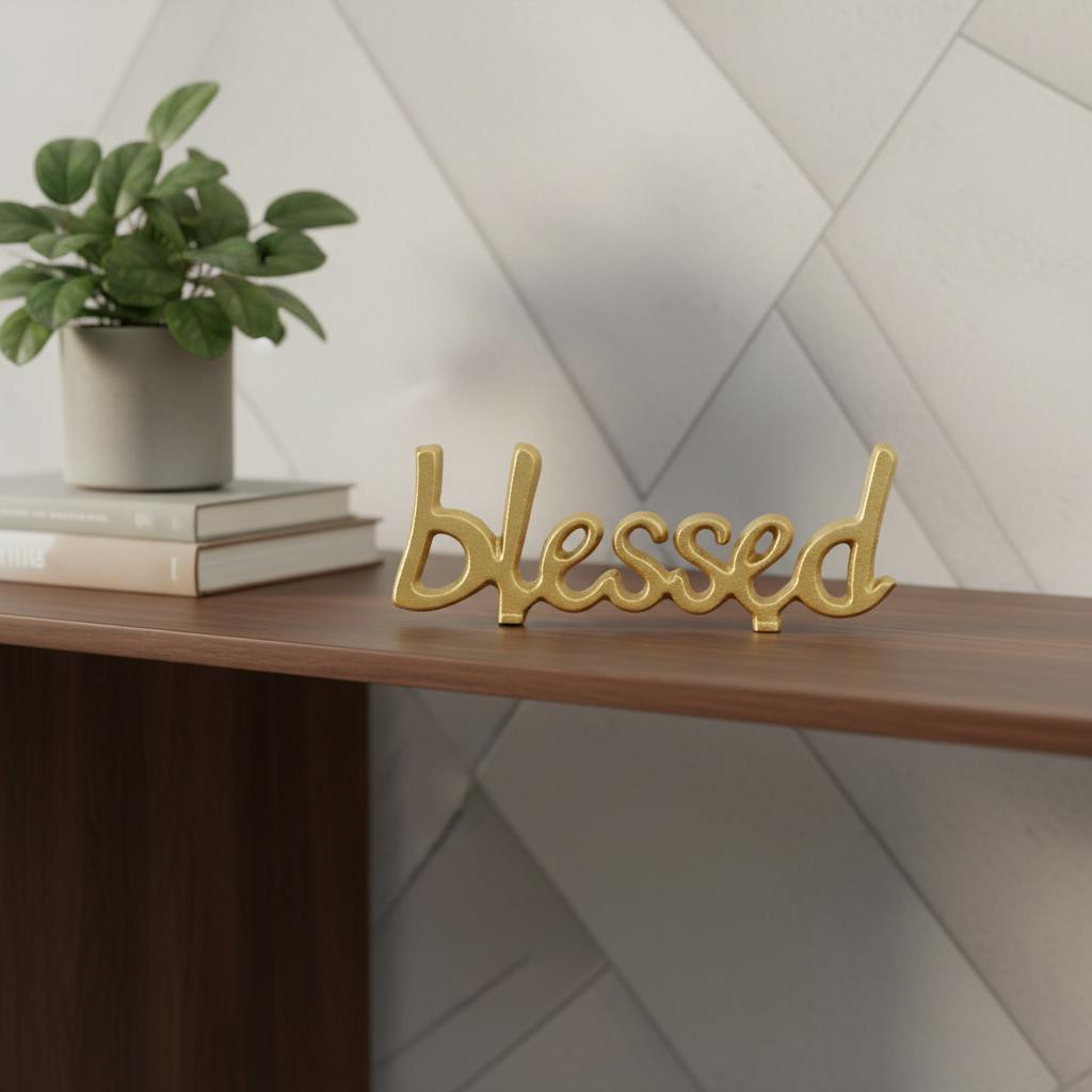 634470 8 in. Gold Cast Iron Blessed Hand Painted Tabletop Sculpture