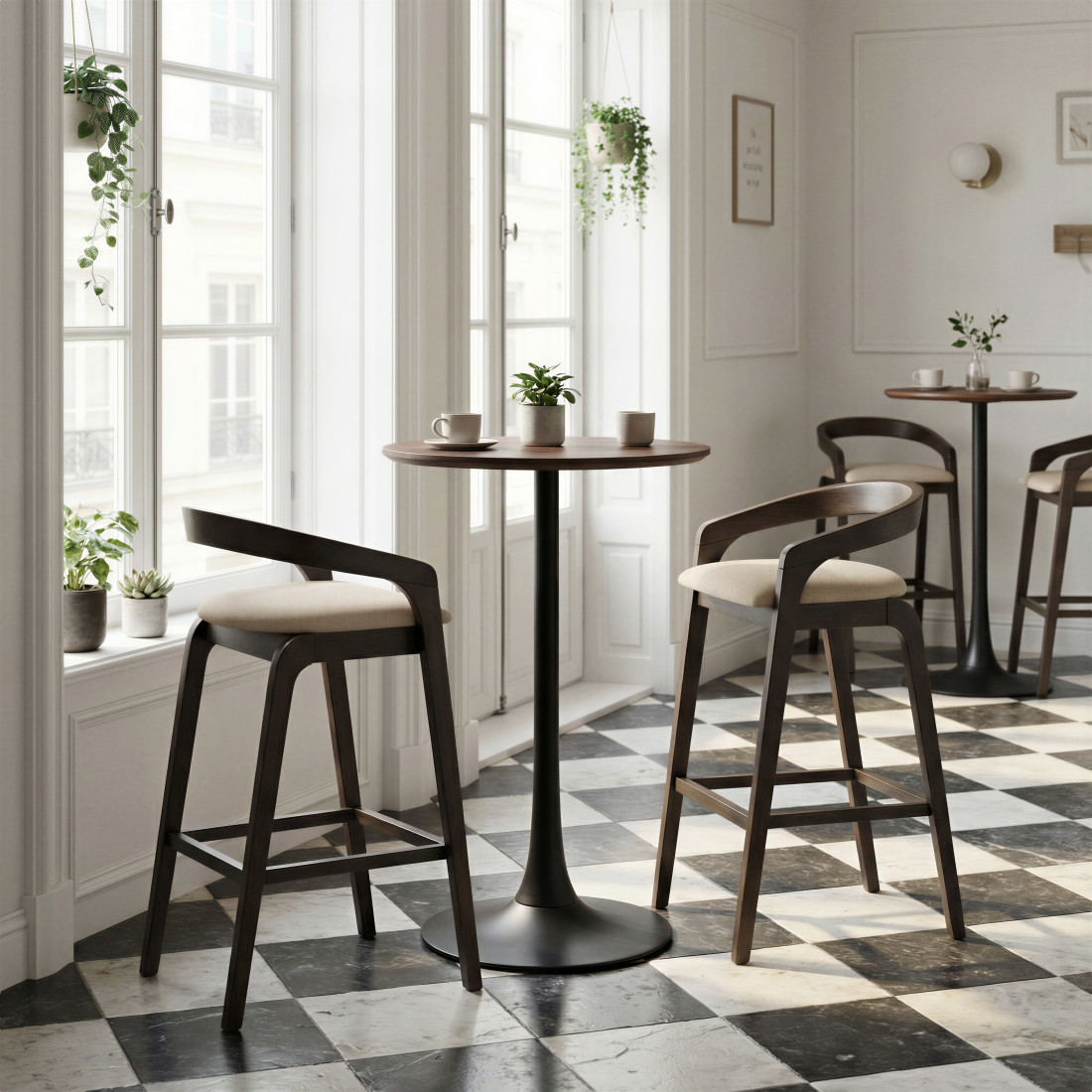 668819 24 in. Brown & Black Wood & Steel Rounded Bar Table