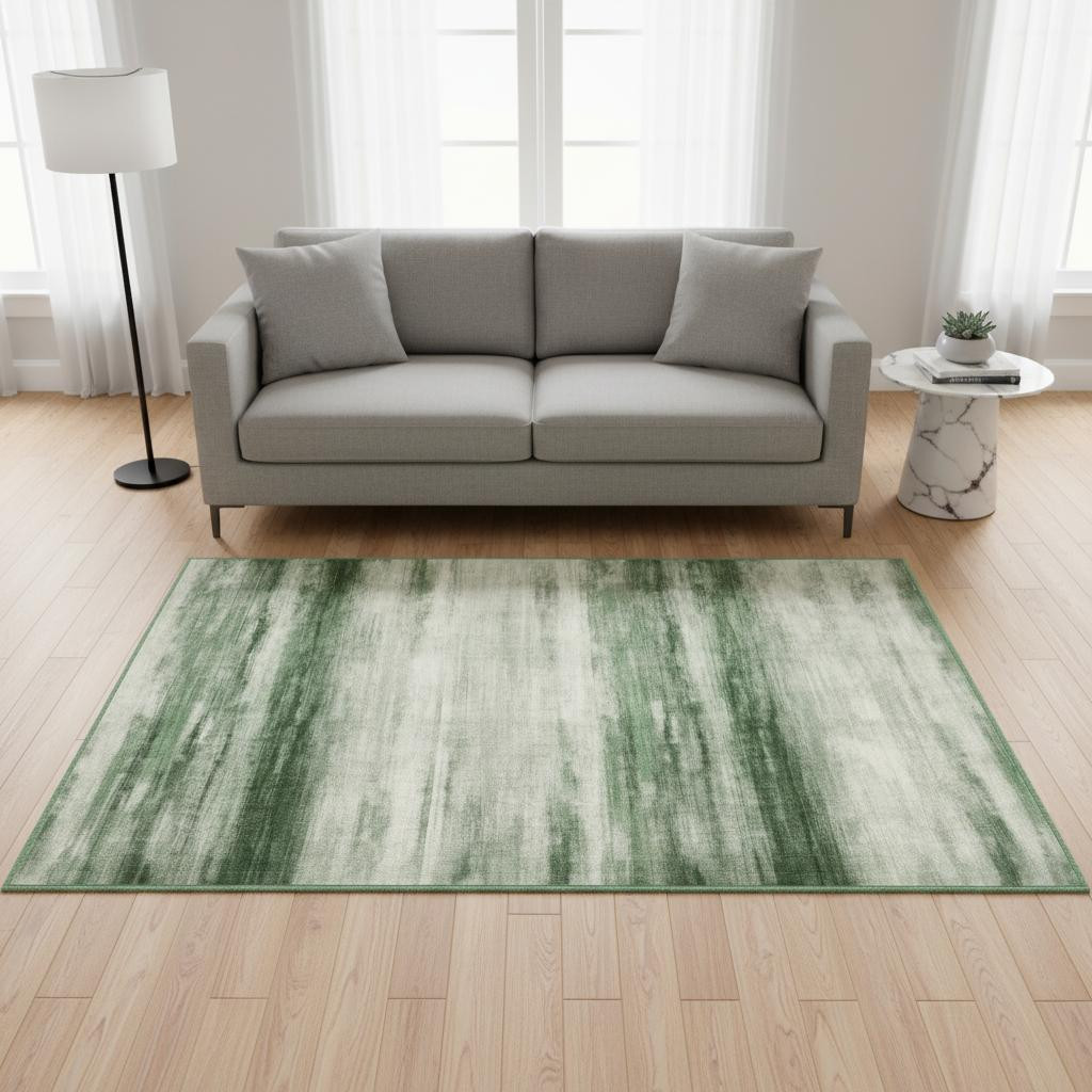 700132 5 x 7 ft. Green & Ivory Abstract Washable Rectangle Area Rug