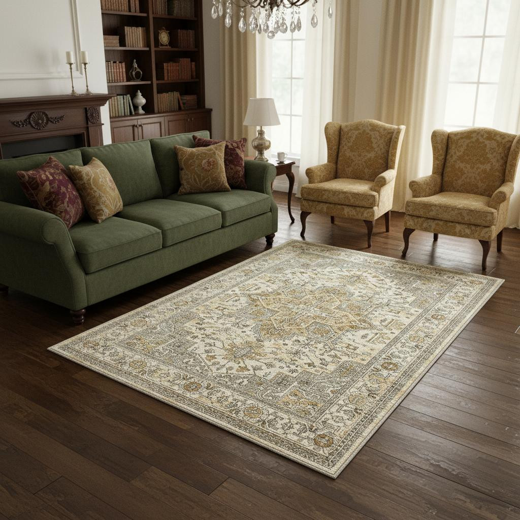 700128 5 x 7 ft. Ivory & Brown Oriental Washable Rectangle Area Rug