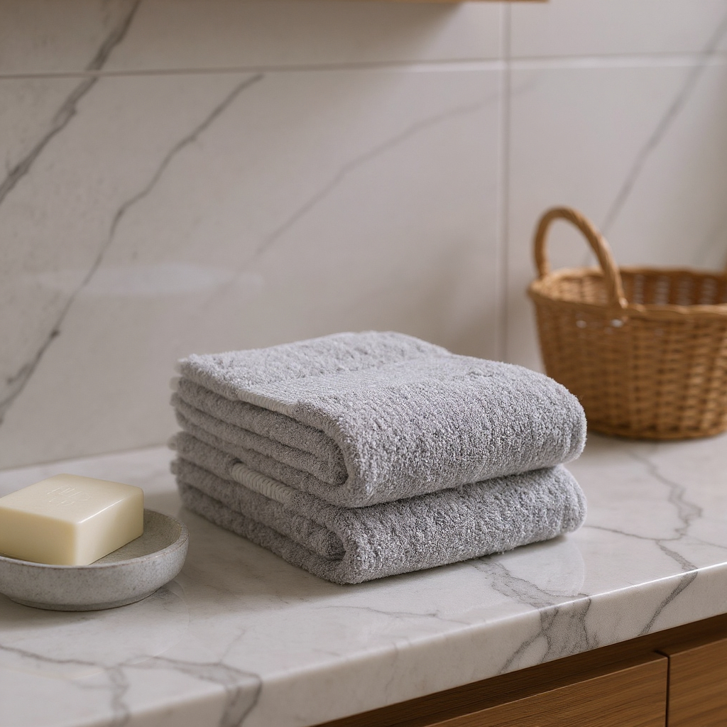 700345 16 x 30 in. Light Gray Cotton Quick Dry Terry Cloth Hand Towels, Set of 2