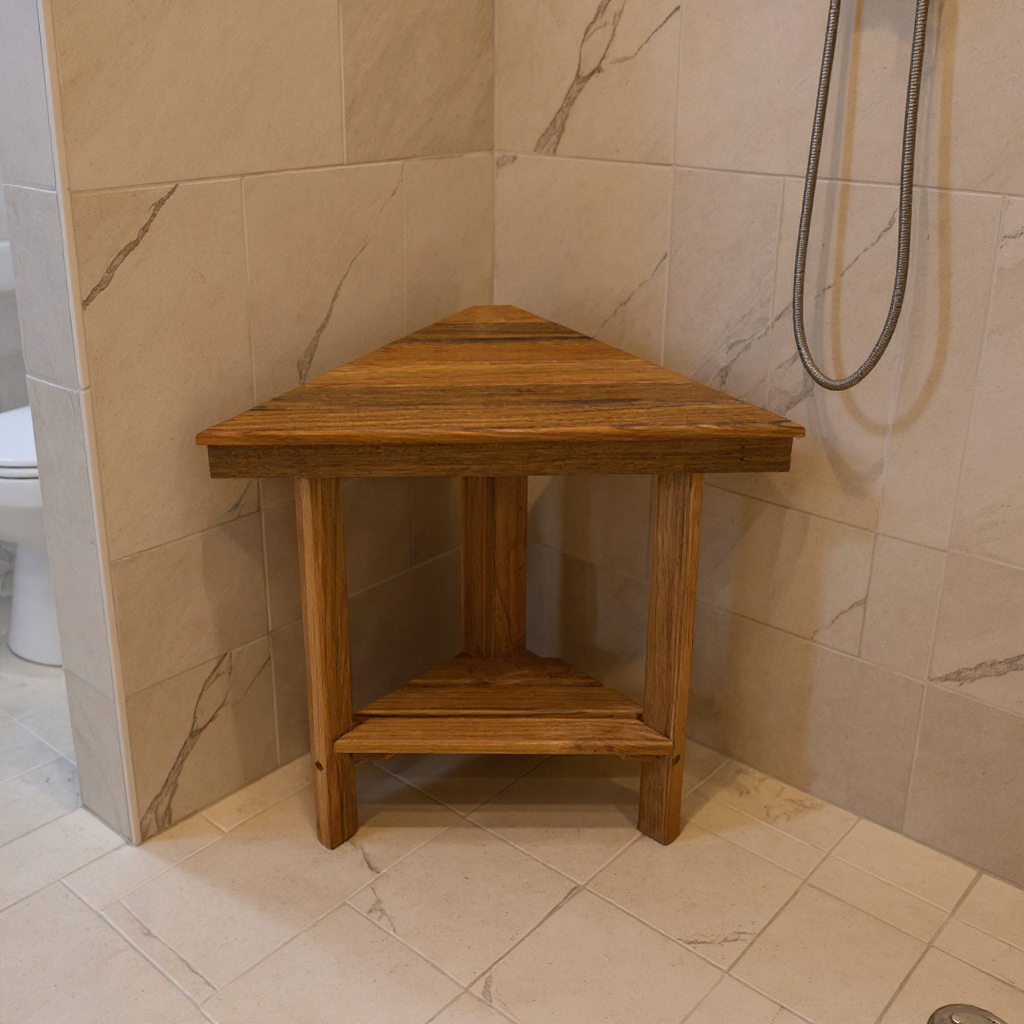 549386 18 x 17 in. Brown Teak Corner Shower Bench with Shelf