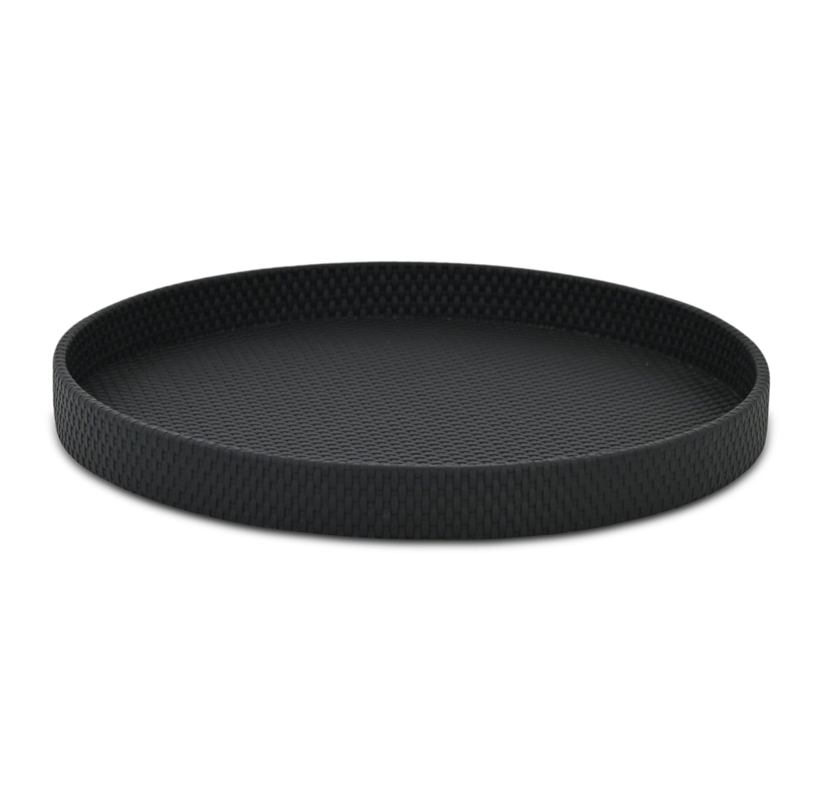 Picture of HomeRoots 713546 15 in. Black Faux Wicker Round Serving Tray