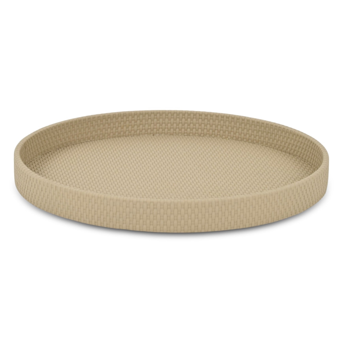 Picture of HomeRoots 713545 15 in. Taupe Faux Wicker Round Serving Tray