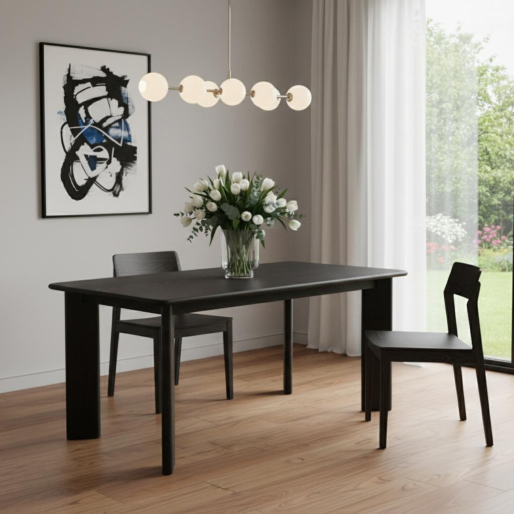 712854 66 in. Black Solid Wood Dining Table