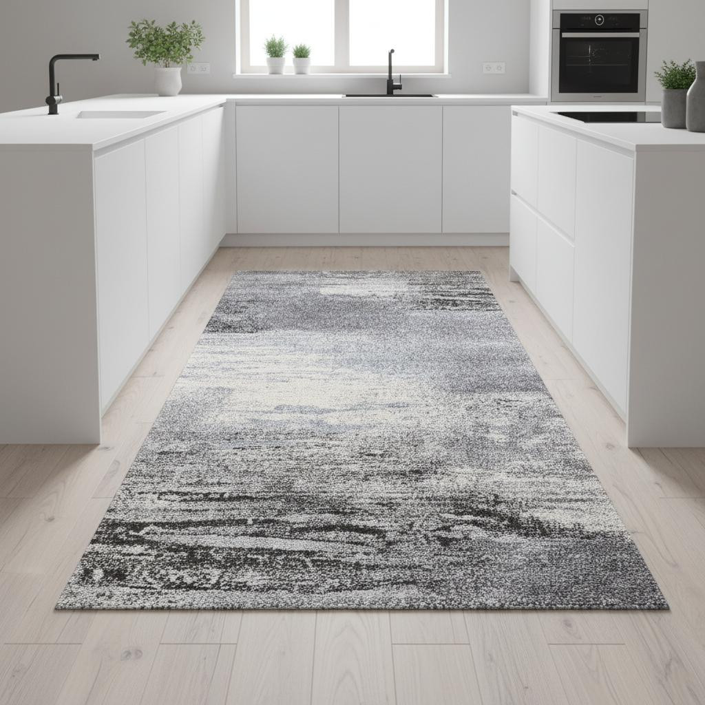 660039 8 ft. White & Gray Abstract Runner Rug