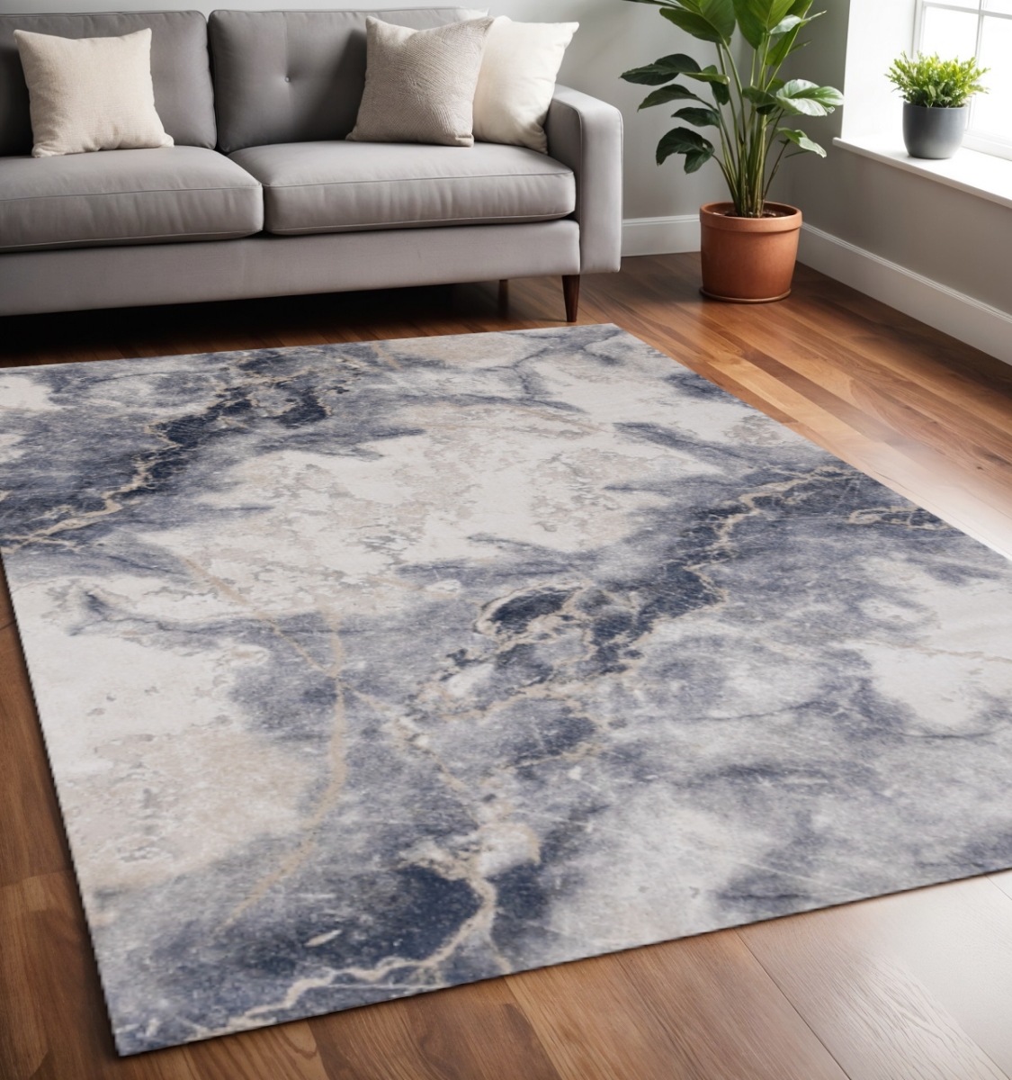 661363 5 x 8 ft. Blue Cream & Gray Abstract Rectangle Area Rug