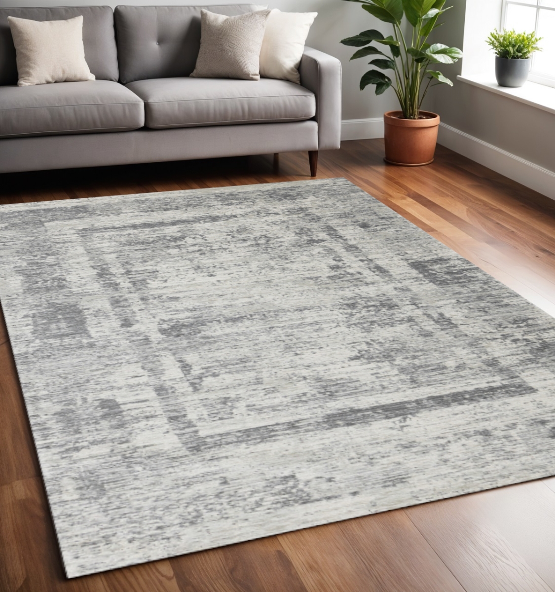 660078 5 x 8 ft. Gray & Charcoal Geometric Rectangle Area Rug