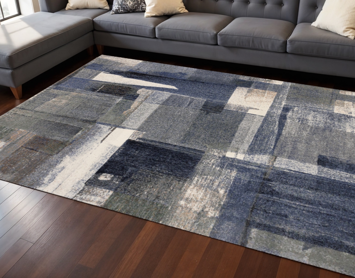 660112 8 x 11 ft. Blue Gray & Ivory Abstract Rectangle Area Rug