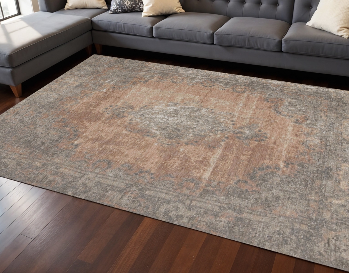 660077 8 x 11 ft. Gray & Pink Medallion Machine Made Rectangle Area Rug